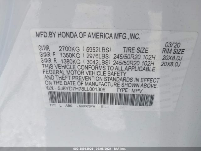 2020 ACURA MDX SPORT HYBRID 5J8YD7H78LL001306 Photo 8