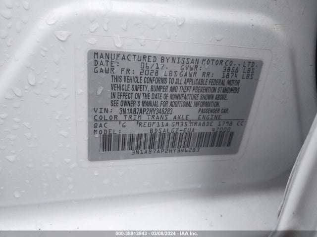 Nissan SENTRA SL 2017 3N1AB7AP2HY346283 Image 9