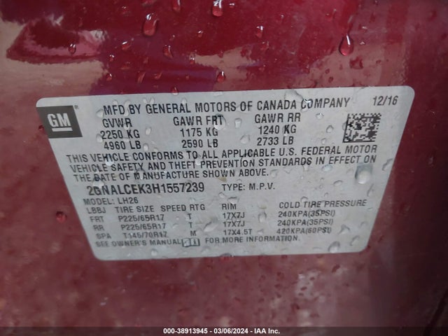Chevrolet EQUINOX LT 2017 2GNALCEK3H1557239 Image 9