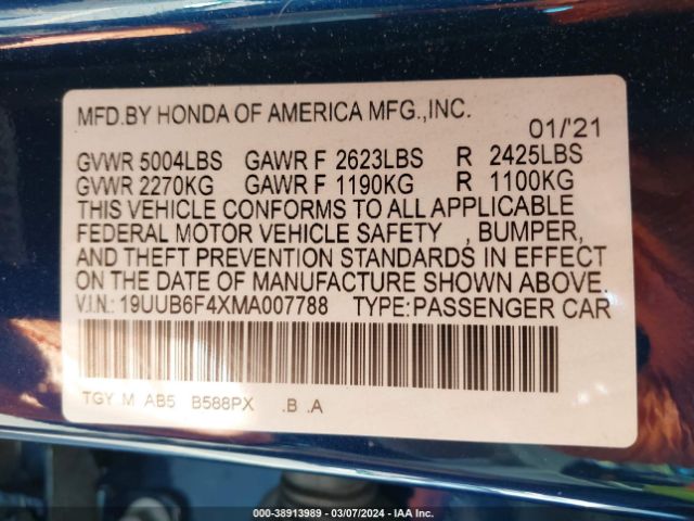 19UUB6F4XMA007788 Acura Tlx Technology Package