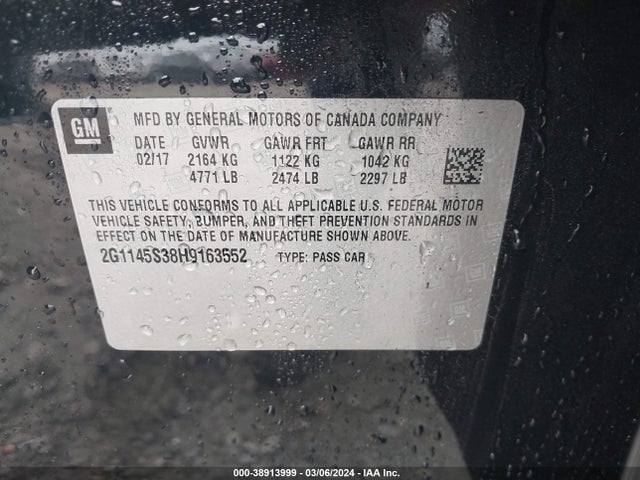 Chevrolet IMPALA 2LZ 2017 2G1145S38H9163552 Image 9