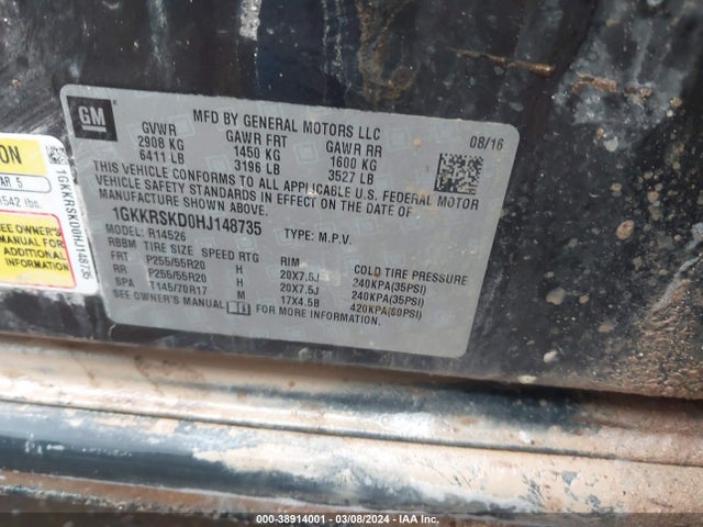 1GKKRSKD0HJ148735 GMC Acadia Limited