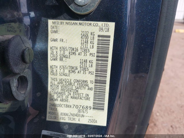 Nissan Frontier Sv-i4 2019 1N6BD0CT8KN707689 Image 9