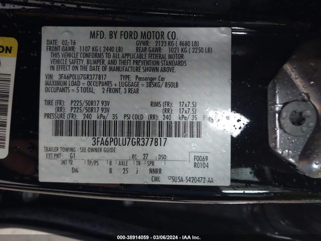 Ford Fusion Hybrid Se 2016 3FA6P0LU7GR377817 Image 9