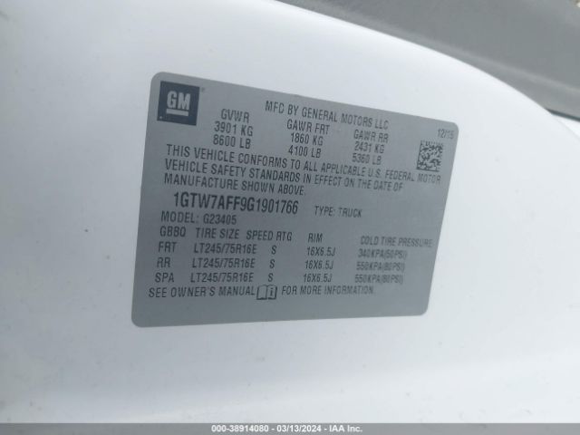 1GTW7AFF9G1901766 GMC Savana 2500 Work Van