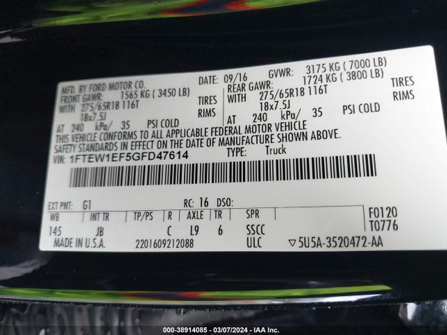 1FTEW1EF5GFD47614 Ford F-150 Xlt