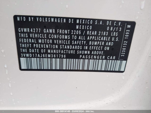 3VWD17AJ6EM361796 Volkswagen Jetta 1.8t Se