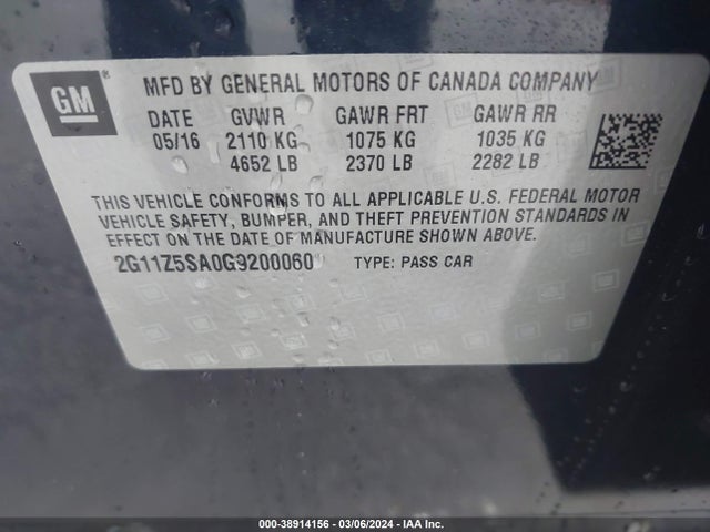 Chevrolet IMPALA LS 2016 2G11Z5SA0G9200060 Image 9