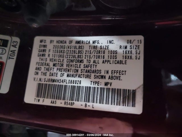 Honda CR-V LX 2015 5J6RM4H34FL088926 Image 9