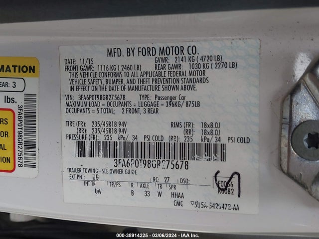Ford FUSION SE 2016 3FA6P0T98GR275678 Image 9