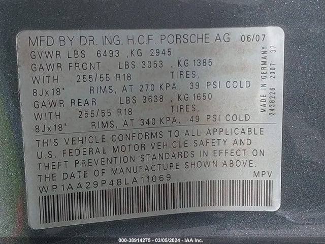 2008 PORSCHE CAYENNE WP1AA29P48LA11069 Photo 8