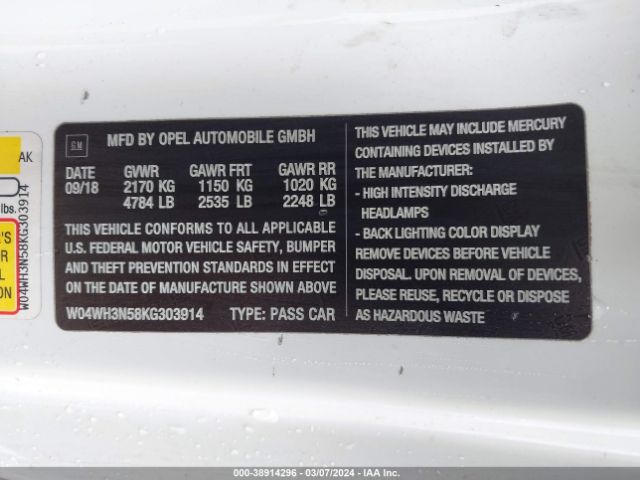 W04WH3N58KG303914 Buick Cascada Premium
