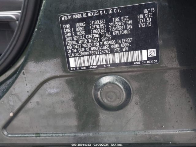 3CZRU6H78GM724262 Honda Hr-v Ex-l