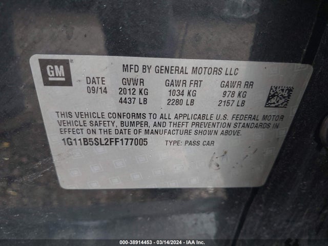 Chevrolet MALIBU LS 2015 1G11B5SL2FF177005 Image 9