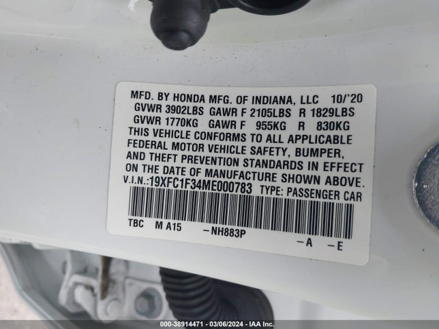 Honda CIVIC EX 2021 19XFC1F34ME000783 Image 9