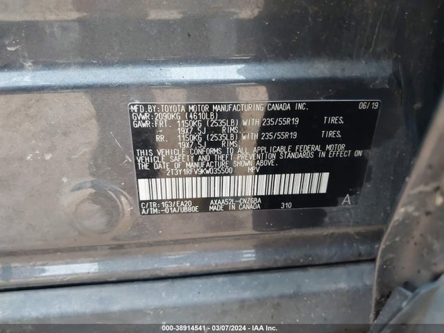 Toyota Rav4 Limited 2019 2T3Y1RFV9KW035500 Image 9