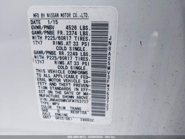 Nissan Rogue Select S 2015 JN8AS5MV3FW753727 Image 9