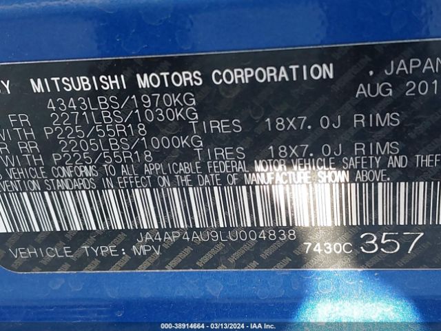 JA4AP4AU9LU004838 Mitsubishi Outlander Sport 2.0 Se