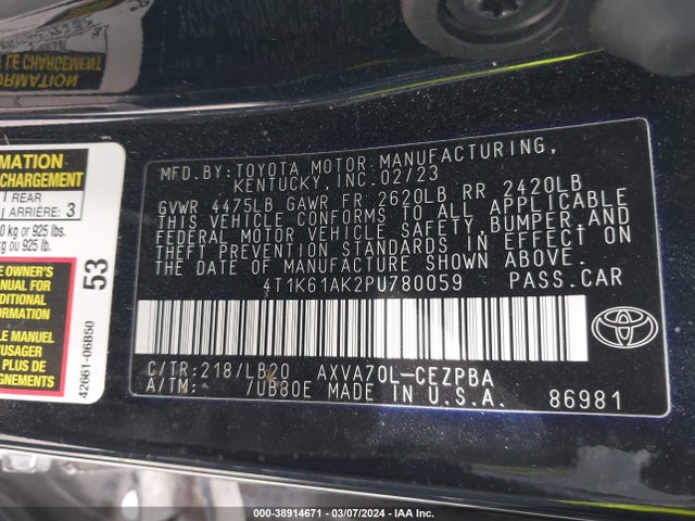 Toyota CAMRY XSE 2023 4T1K61AK2PU780059 Image 9