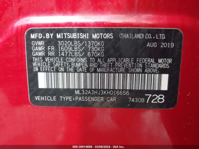 ML32A3HJ3KH016656 Mitsubishi Mirage Rf