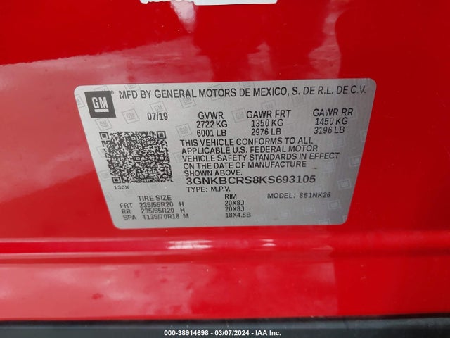Chevrolet Blazer 2019 3GNKBCRS8KS693105 Image 9