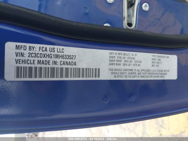 2C3CDXHG1MH633527 Dodge Charger Gt Rwd