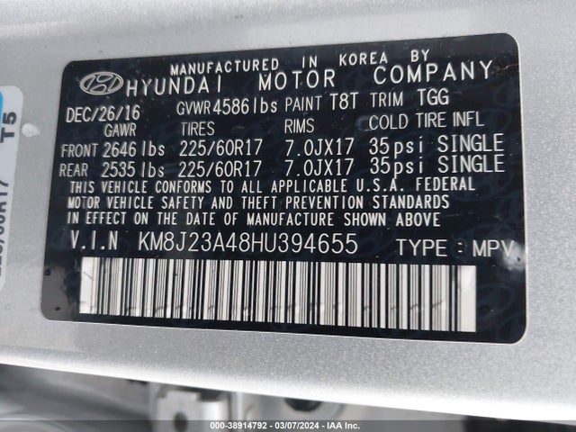 Hyundai TUCSON SE 2017 KM8J23A48HU394655 Image 9