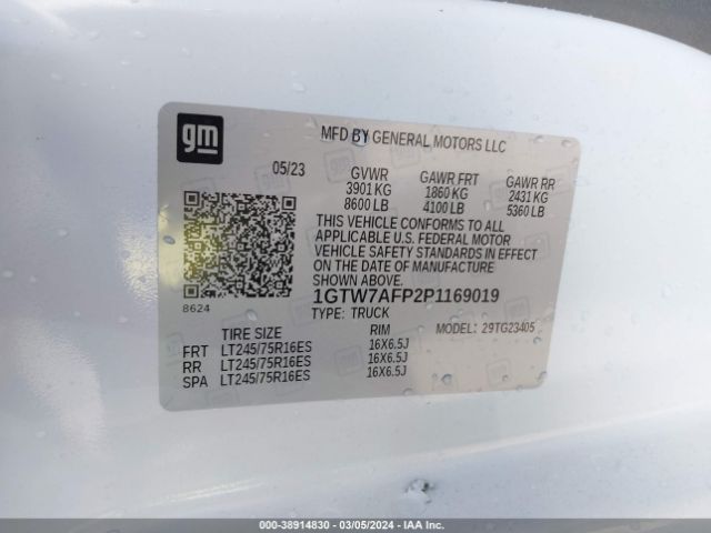 1GTW7AFP2P1169019 GMC Savana Cargo Rwd 2500 Regular Wheelbase Work Van