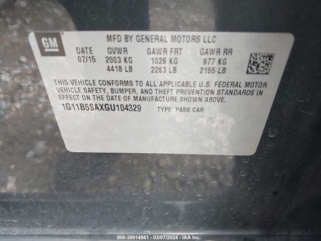 1G11B5SAXGU104329 Chevrolet Malibu Limited Ls