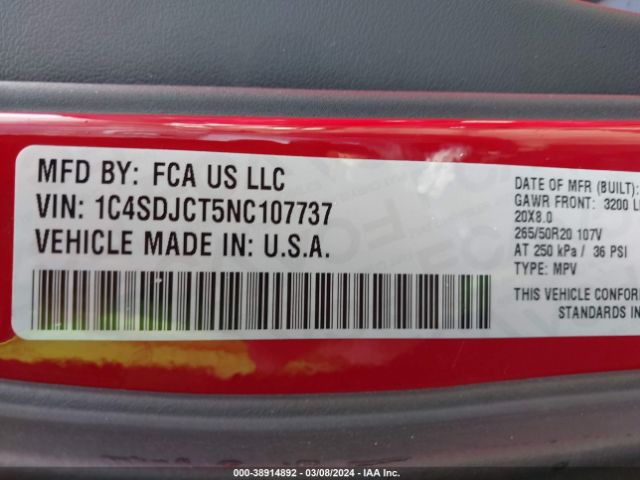 1C4SDJCT5NC107737 Dodge Durango R/t Plus Awd