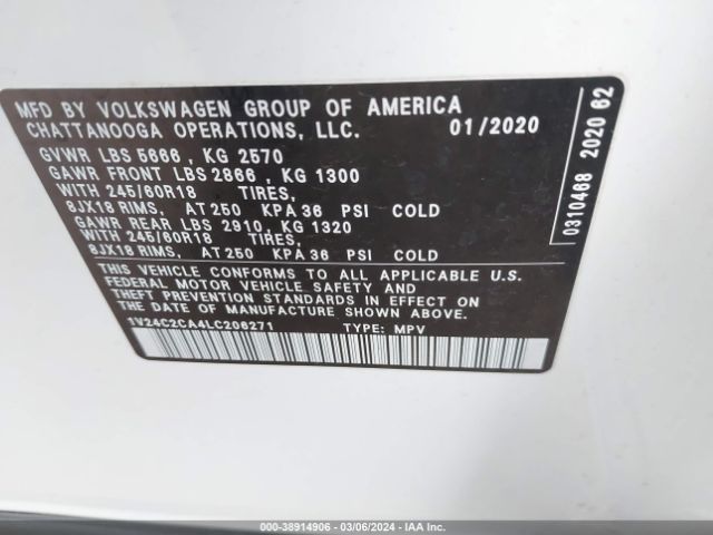 1V24C2CA4LC206271 Volkswagen Atlas Cross Sport 2.0t Se
