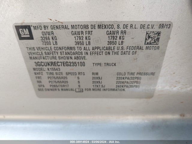 Chevrolet Silverado 1500 1lt 2014 3GCUKREC7EG235100 Image 9