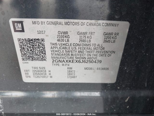 2GNAXKEX6J6250439 Chevrolet EQUINOX LT