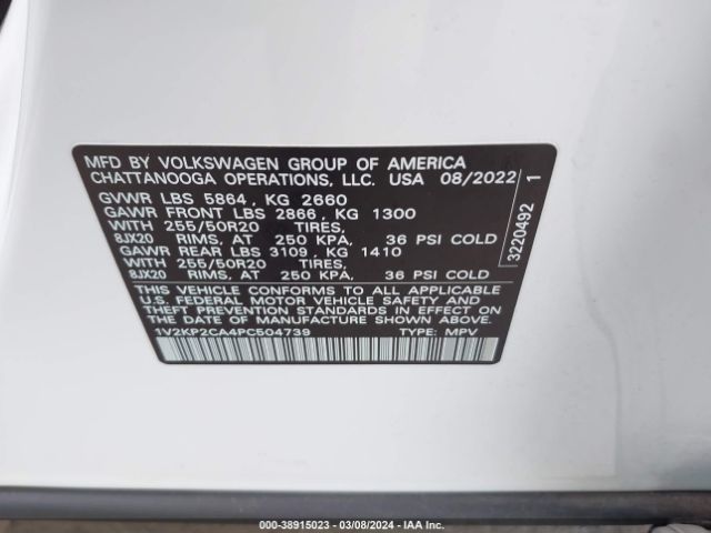 1V2KP2CA4PC504739 Volkswagen Atlas 2.0t Se W/technology