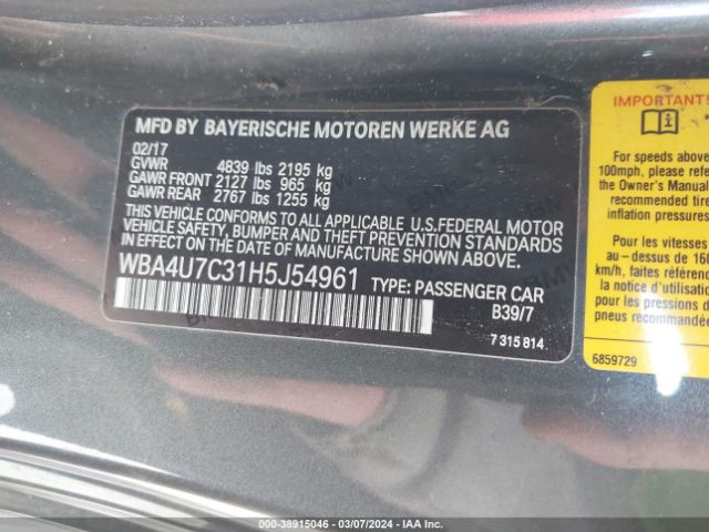 WBA4U7C31H5J54961 BMW 430I