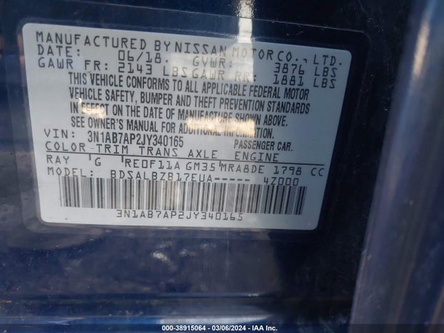Nissan SENTRA S 2018 3N1AB7AP2JY340165 Image 9
