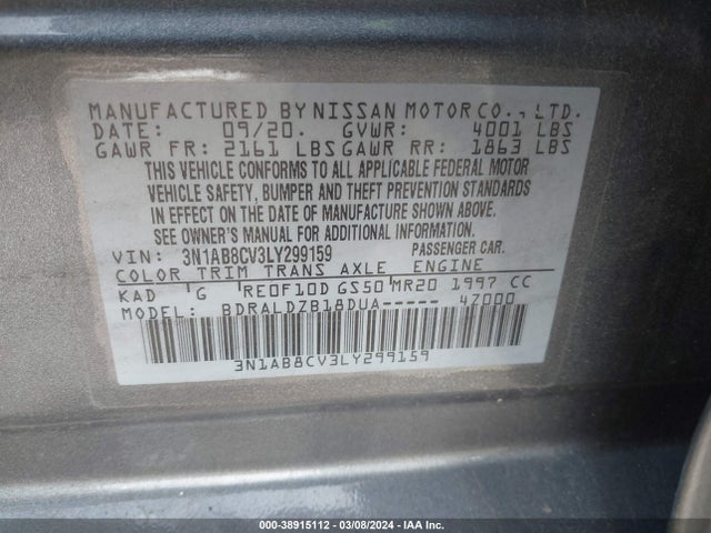 Nissan Sentra Sv Xtronic Cvt 2020 3N1AB8CV3LY299159 Image 9