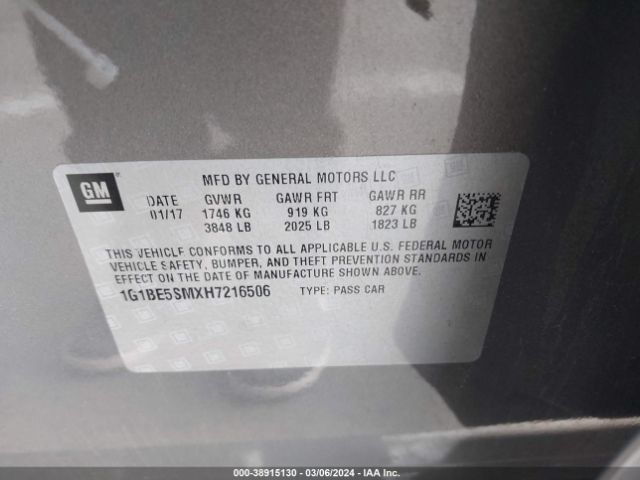 1G1BE5SMXH7216506 Chevrolet Cruze Lt Auto