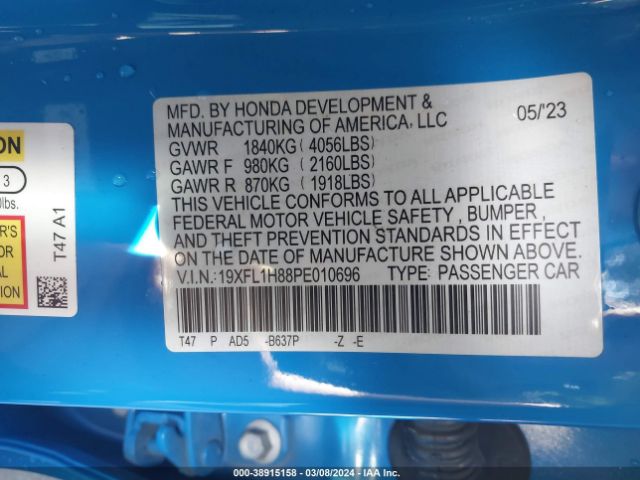 19XFL1H88PE010696 Honda Civic Sport Touring