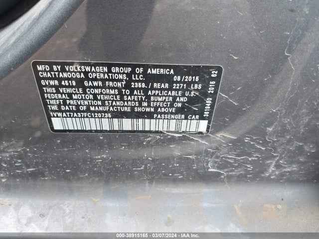 1VWAT7A37FC120735 Volkswagen Passat 1.8t Limited Edition