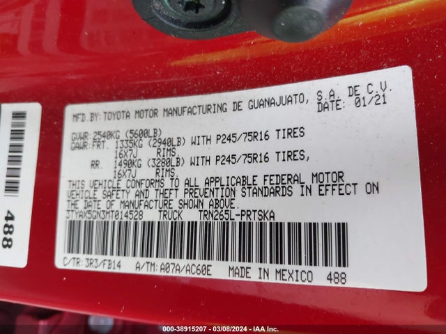Toyota Tacoma Sr 2021 3TYAX5GN3MT014528 Image 9