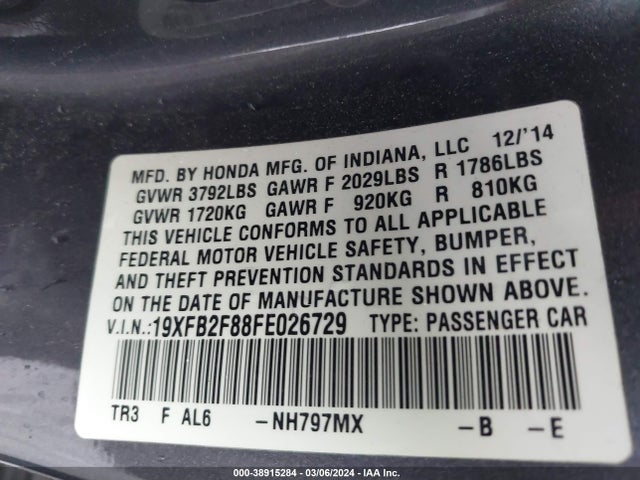 Honda CIVIC EX 2015 19XFB2F88FE026729 Image 9