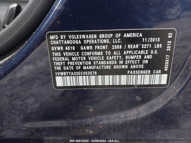 1VWBT7A32EC053576 Volkswagen Passat 1.8t Se