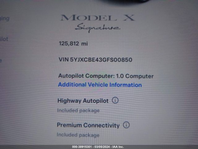 5YJXCBE43GFS00850 Tesla Model X 75d/p100d/p90d