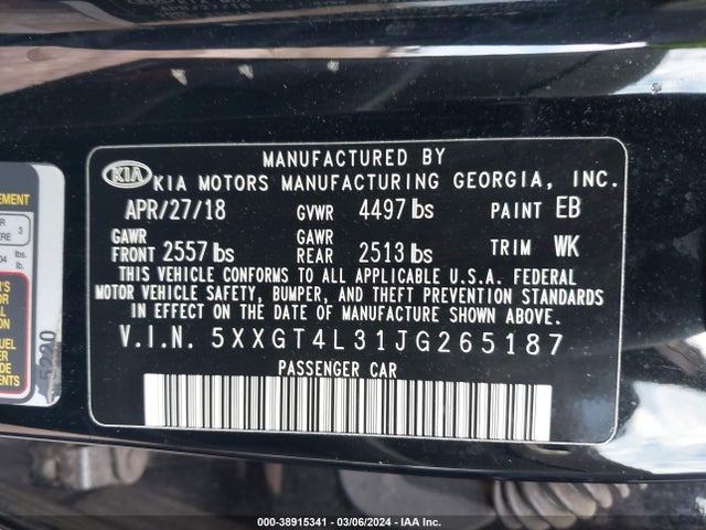 KIA Optima Lx 2018 5XXGT4L31JG265187 Image 9