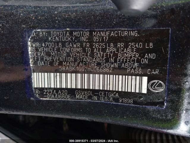 58ABK1GG2HU066862 Lexus ES 350