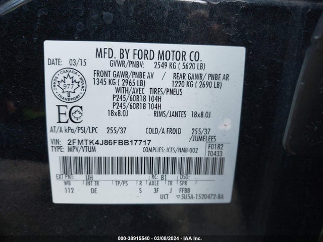 Ford EDGE SEL 2015 2FMTK4J86FBB17717 Image 9