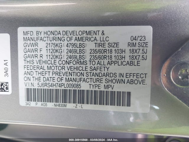 Honda Cr-v Ex-l Awd 2023 5J6RS4H74PL009085 Image 9