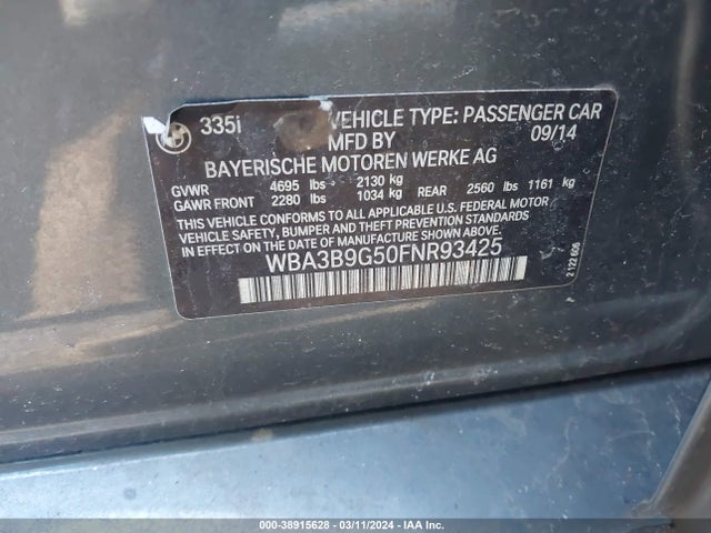 BMW 335i Xdrive 2015 WBA3B9G50FNR93425 Image 9