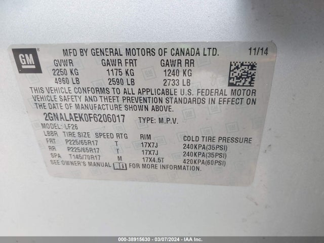 Chevrolet EQUINOX LS 2015 2GNALAEK0F6206017 Image 9